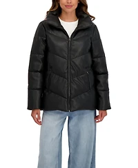 Sebby Collection Women's Faux Leather Puffer Jacket