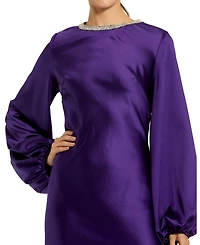 Mac Duggal Women's High Neck Long Sleeve Crystal Detail Dress