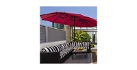 15 Feet Double-Sided Twin Patio Umbrella with Crank and Base