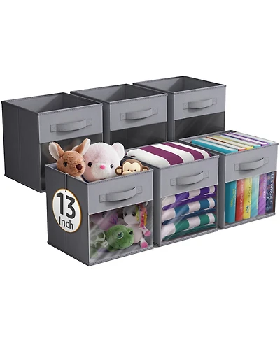 Sorbus Inch 6 Pack Collapsible Fabric Storage Bins with Clear Window - for Organizing Clothes, Toys, Books, Shelves