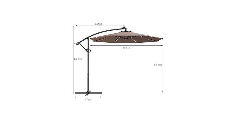 10 Feet 360° Rotation Solar Powered Led Patio Offset Umbrella without Weight Base