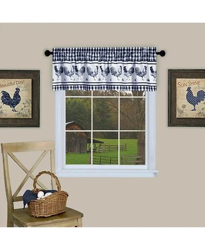 Kate Aurora Lightweight Plaid Country Farmhouse Rooster Window Rod Pocket Curtain Valance - Navy