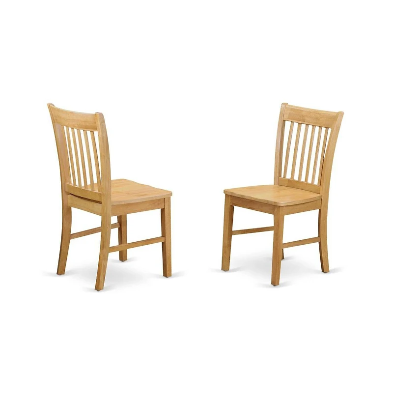 East West Furniture 3 Piece Kitchen Dining Table Set - Oak Wood Dining Room Table and 2 Oak Modern Kitchen Chairs with Slatted Back - Oak Finish