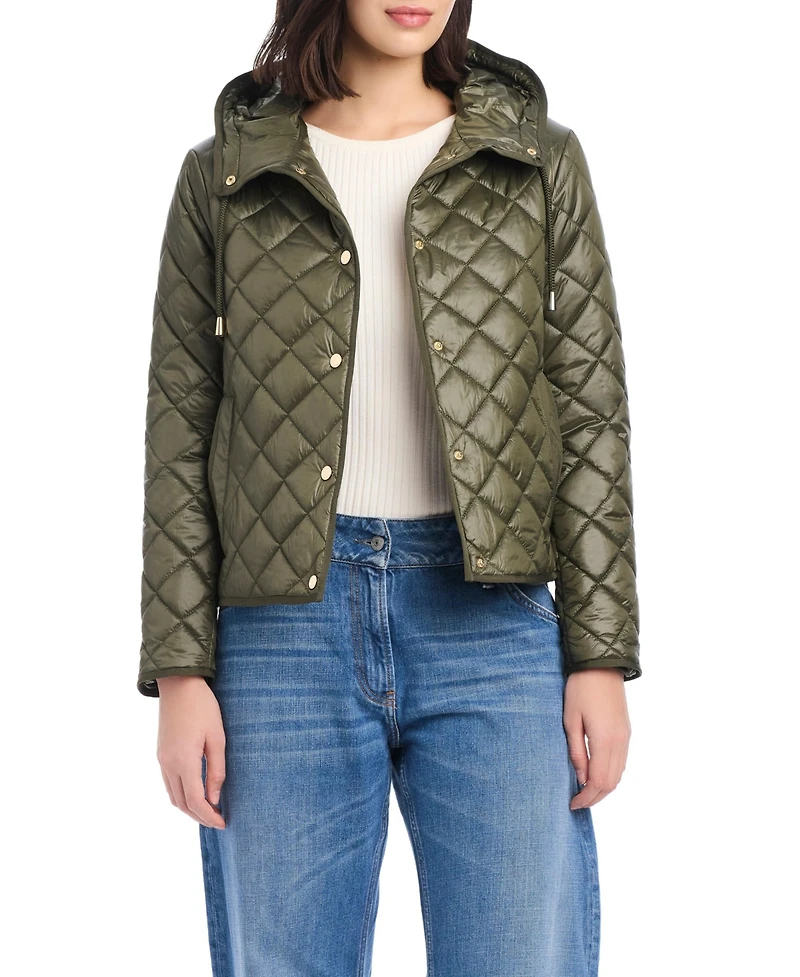 kate spade new york Women's Attached Hood Packable Diamond Quilted Jacket