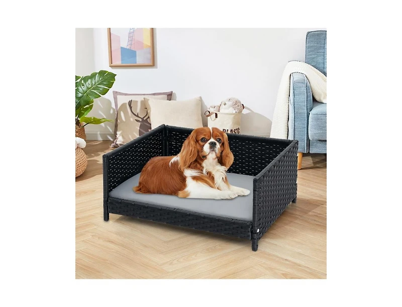Rattan Dog Bed with Waterproof Soft Cushion for Medium and Small Dogs and Cats