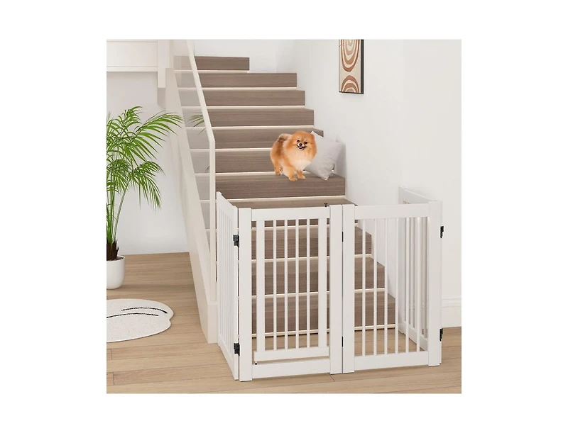 30 Inch Tall 4-Panel Freestanding Wooden Pet Gate Dog Fence