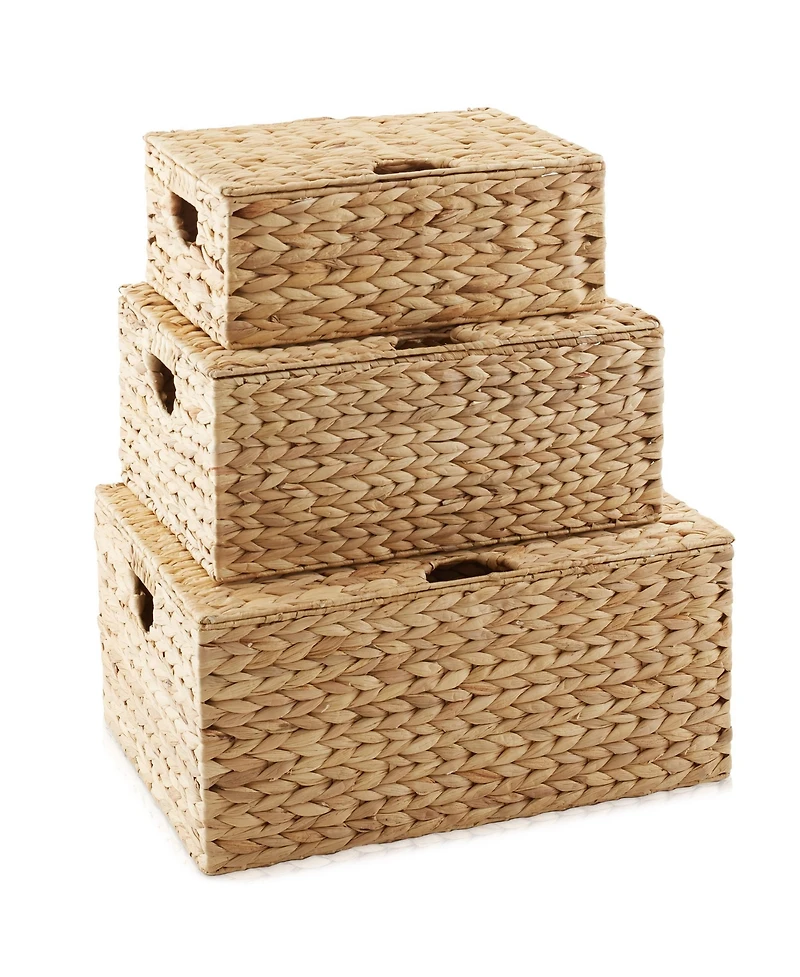 Casafield Set of Water Hyacinth Storage Baskets (Medium/Large), Multipurpose Organizer Rectangular Totes with Removable Lids