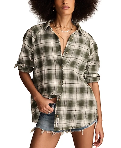 Lucky Brand Women's Tunic Plaid Button Down Shirt