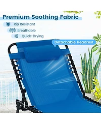 Gymax 2 Pcs Folding Chaise Lounge Portable Lay Flat Reclining Chair w/ 4-Level Backrest Side Pocket