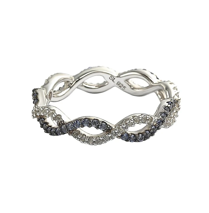 Suzy Levian Sterling Silver Sapphire & Created White Infinity Twisted Eternity Band Ring