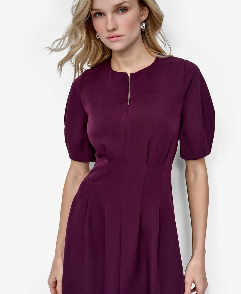 Dkny Women's Short Sleeve Crew Neck Fit & Flare Dress