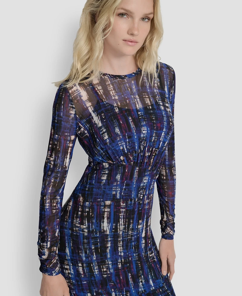 Dkny Women's Long Sleeve Crew Neck A Line Dress