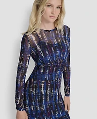 Dkny Women's Long Sleeve Crew Neck A Line Dress