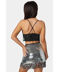 Bebe Women's Lace Shrug and Sequins Cami