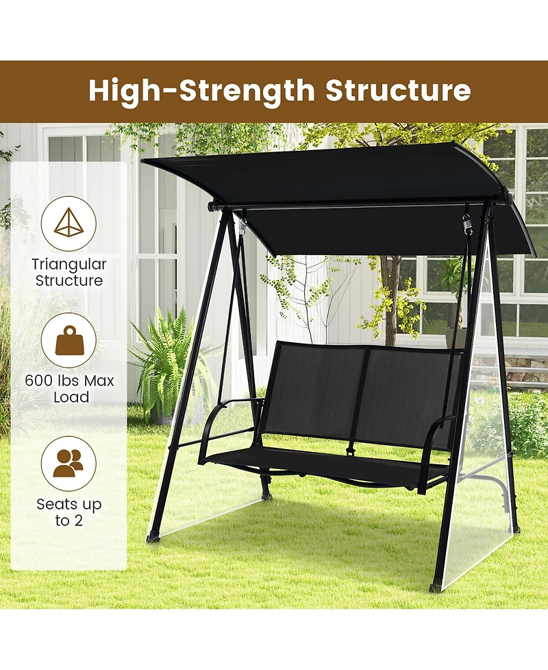 Gymax 2-Person Patio Swing Seat Bench Canopy Loveseat Outdoor