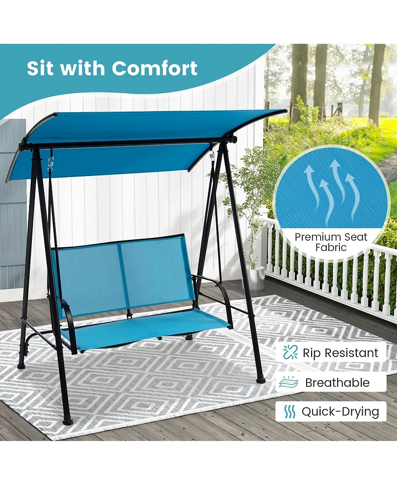 Gymax 2-Person Patio Swing Seat Bench Canopy Loveseat Outdoor