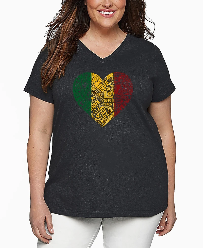 La Pop Art Plus One Love Heart Word V-Neck T-Shirt