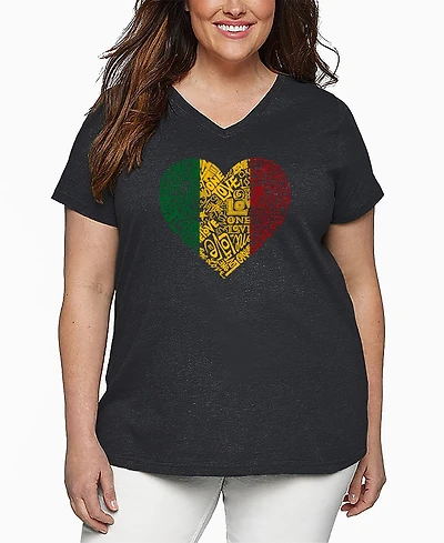 La Pop Art Plus One Love Heart Word V-Neck T-Shirt