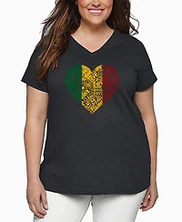 La Pop Art Plus One Love Heart Word V-Neck T-Shirt