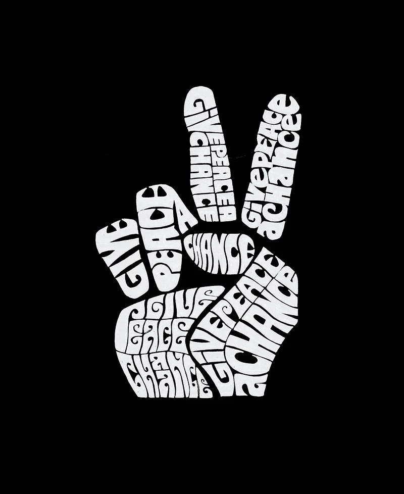 La Pop Art Plus Peace Fingers Word V-Neck T-Shirt