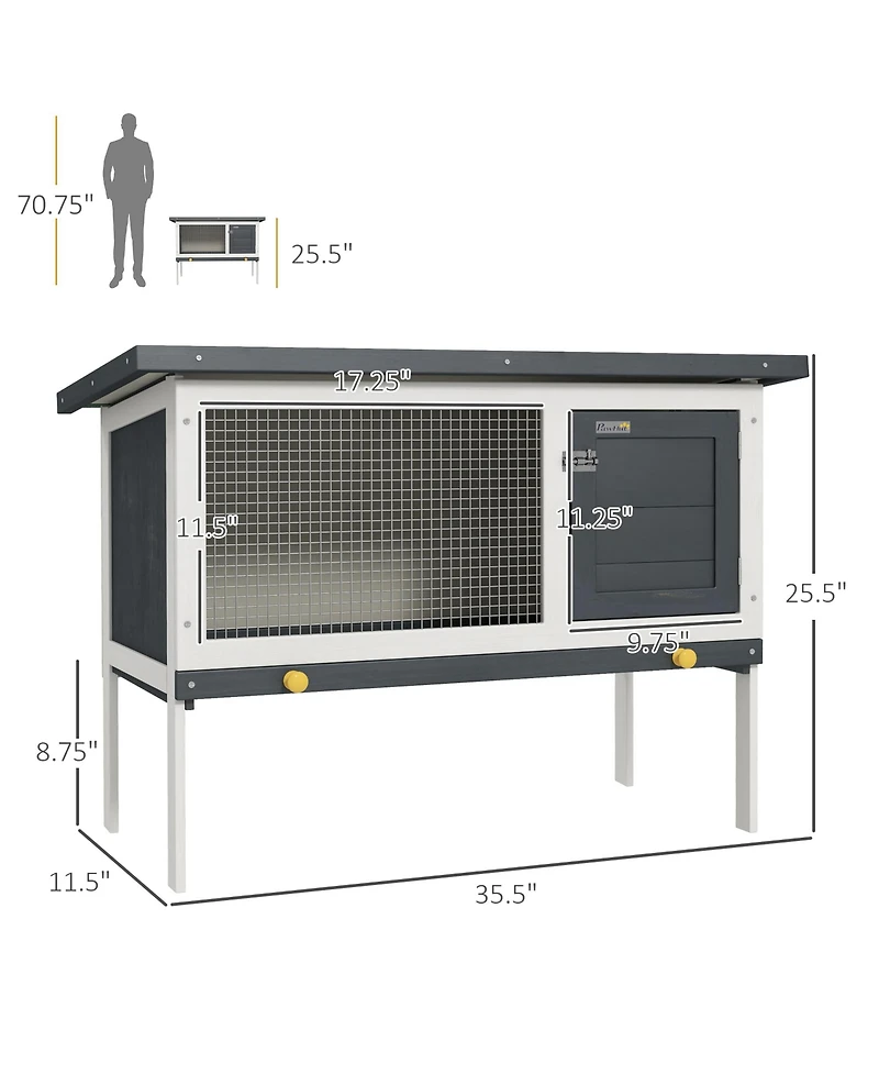 PawHut Fir Wood Rabbit Hutch W/ Slide-Out Tray and Openable Roof,
