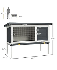 PawHut Fir Wood Rabbit Hutch W/ Slide-Out Tray and Openable Roof,