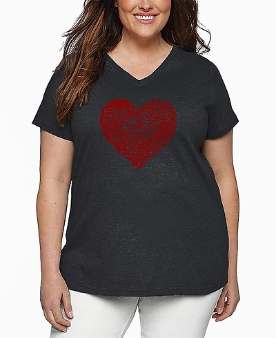 La Pop Art Plus Country Music Heart Word V-Neck T-Shirt