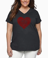 La Pop Art Plus Country Music Heart Word V-Neck T-Shirt