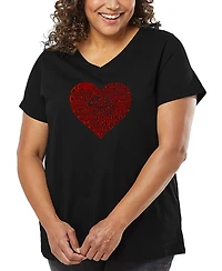 La Pop Art Plus Country Music Heart Word V-Neck T-Shirt