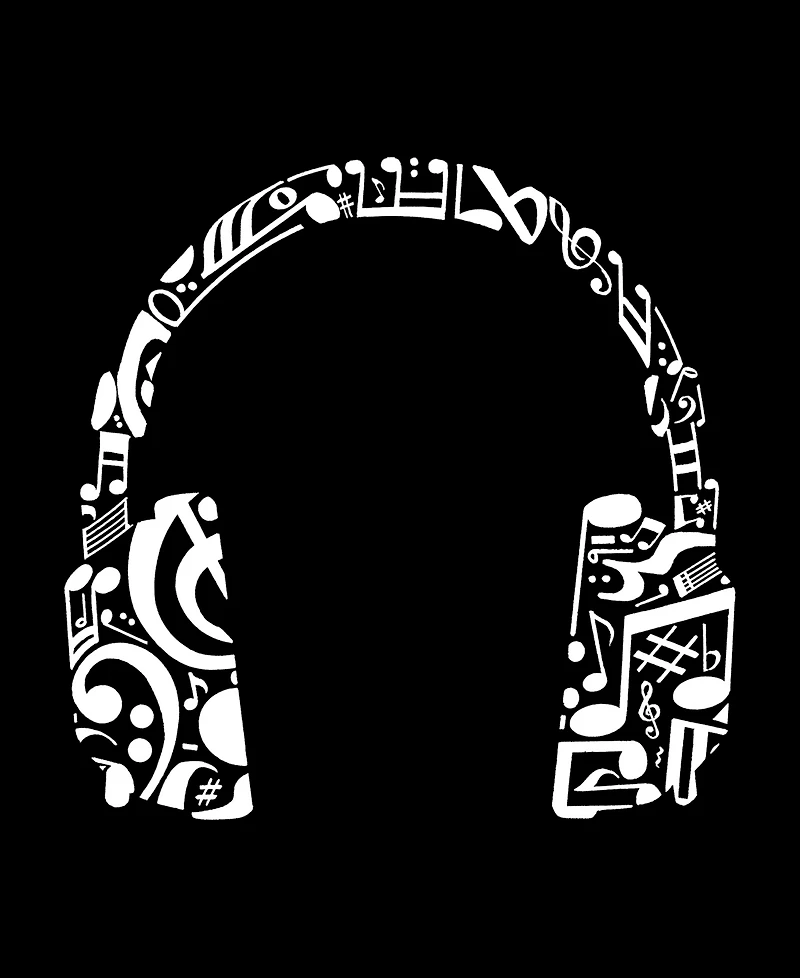 La Pop Art Plus Music Note Headphones Word V-Neck T-Shirt