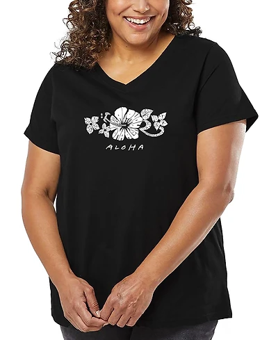 La Pop Art Plus Aloha Word V-Neck T-Shirt