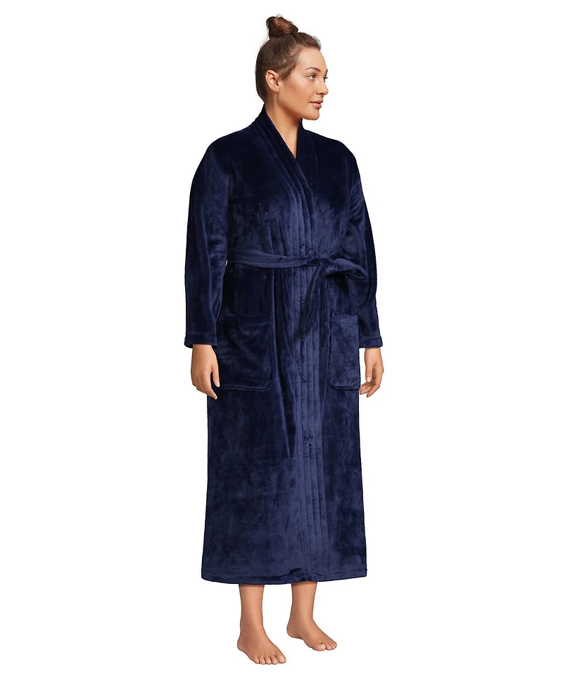 Lands' End Plus Cozy Plush Long Wrap Robe