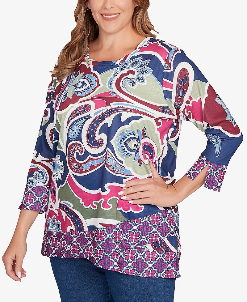 Ruby Rd. Plus Geo Paisley Border Top