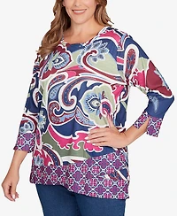 Ruby Rd. Plus Geo Paisley Border Top
