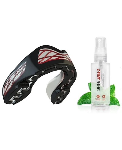 SafeJawz Nitro Triple Layer Shock Cage Sports Mouth Guard with Case and Disinfectant Spray Bundle Kit for Basketball, Football, Mma, Hockey, Wrestling