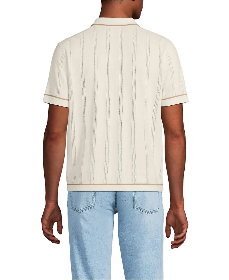 Lands' End Men's Short Sleeve Textured Tipped Sweater Polo