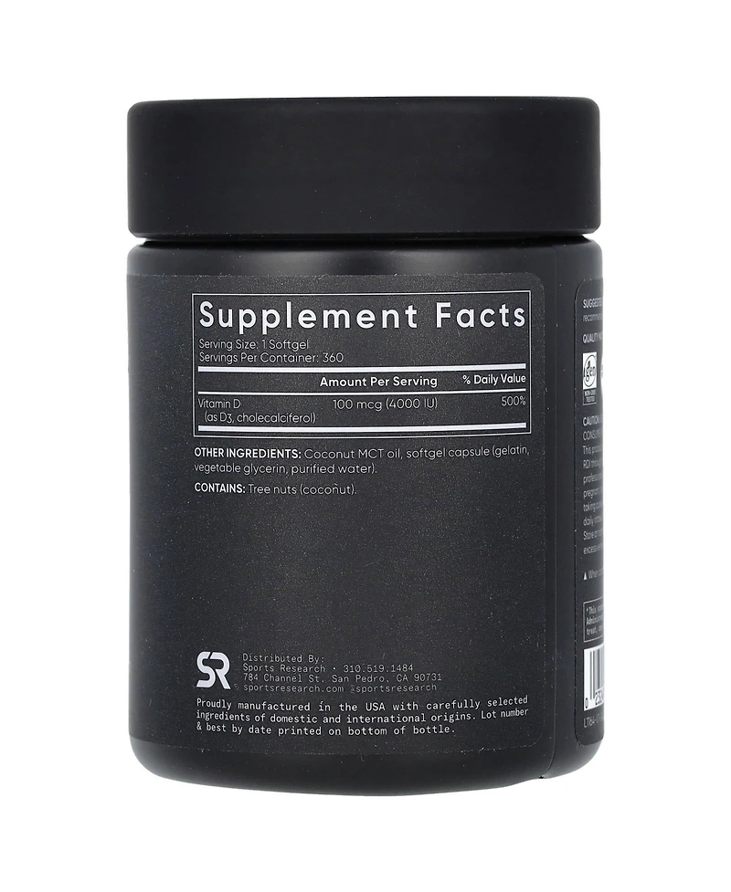 Sports Research Vitamin D3 100 mcg (4 000 Iu)