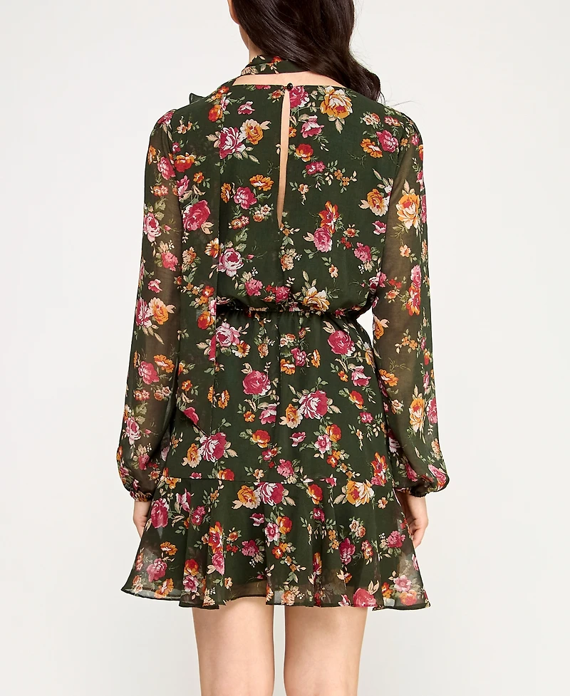 Trixxi Women's Floral Long Sleeve Dress
