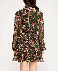 Trixxi Women's Floral Long Sleeve Dress