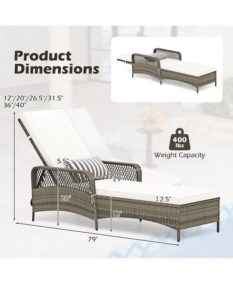 Gymax Outdoor 6-Position Adjustable Chaise Patio Recliner w/ Backrest Cushion & Pillow