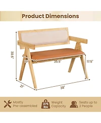 Gymax Rubber Wood Dining Bench w/Armrest Sherpa Upholstered Backrest Soft-padded Seat