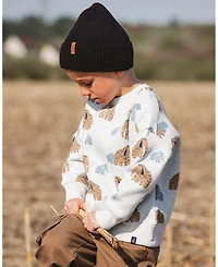 Deux par Baby Boy Long Sleeve Crew Neck Fleece Sweatshirt Beige Mammoth Print