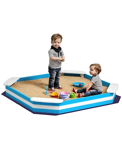 Qaba Kids box, Wooden Pit w/ 4 Corner Seats, Bottom Liner
