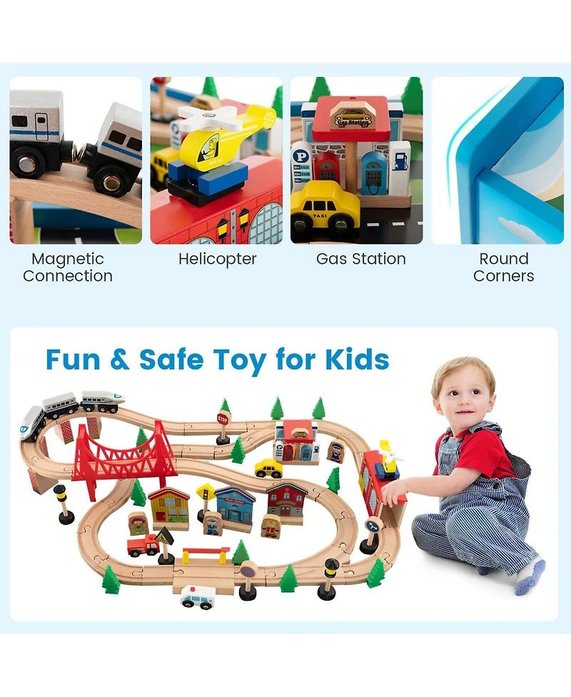 80-Piece Wooden Train Set and Table