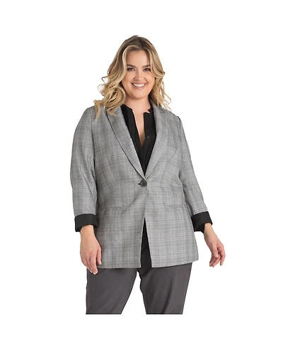 Standards & Practices Women's One-Button Oversize Plaid Boyfriend Blazer
