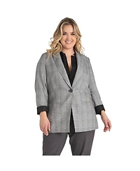 Standards & Practices Women's One-Button Oversize Plaid Boyfriend Blazer