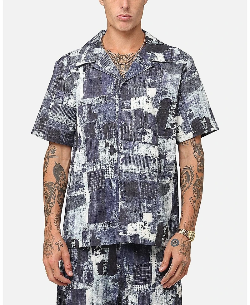 Xxiii Men's Printed Denim Patch Button Up Shirt
