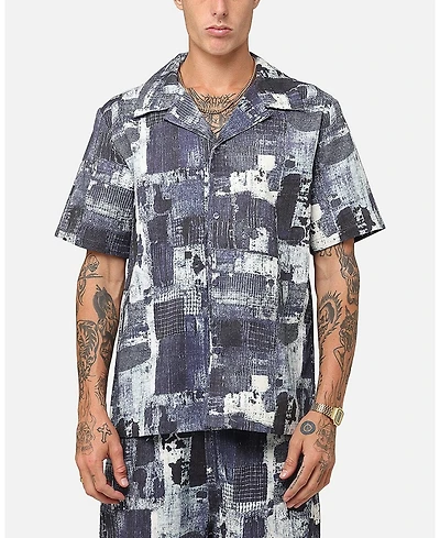 Xxiii Men's Printed Denim Patch Button Up Shirt