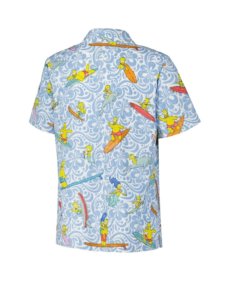 Reyn Spooner Women's Light Blue The Simpsons Cowabunga Relaxed Button-Up Shirt