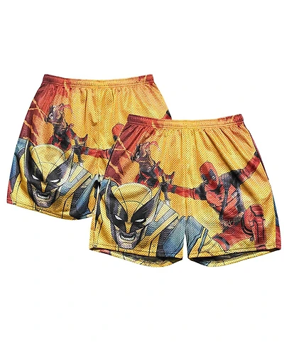 Chalk Line Men's Yellow Deadpool Wolverine Jump Retro Shorts